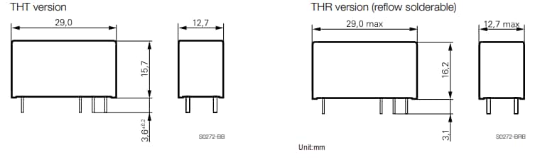 Mechanical Drawing - TE Connectivity / Schrack RT1 Power PCB Relays Mechanical Drawing - TE Connectivity / Schrack RT1 Power PCB Relays